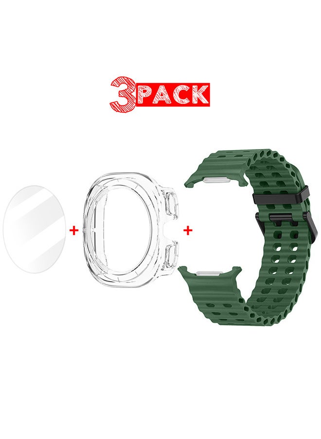 CATANES (for Samsung Galaxy Watch 7 Ultra) 3 Packs Silicone Band, Case and Screen Protector, Soft Ocean Silicone Sport Strap Replacement Accessory  - Image 1