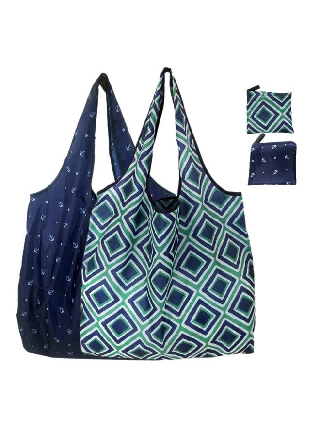 Elios Designer Pattern Reusable and Foldable Shopping Bag/Tote Hand Bag/Travel Bag/Grocery Bag | Heavy Duty, Eco Friendly | Compact, Lightweight and Convenient (Pack of 2 (D))