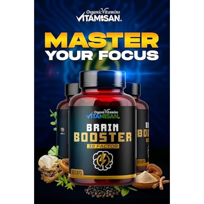 Vitamisan Brain Booster 38 Factor | Premium Herbal & Vitamin Blend for Focus, Clarity & Cognitive Support | Adaptogen & Mushroom Complex with Vitamin B3 | Daily Mental Performance Formula – 90 Capsules - Image 5