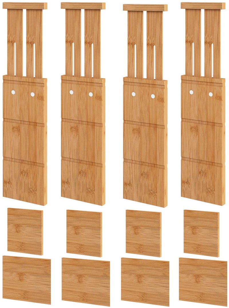 Vriccc 4.4"" High Drawer Dividers With Inserts  Bamboo Drawer Dividers For Clothes  Expandable From 12-17.5""  Adjustable Drawer Organizer For Bedroom  Kitchen & Office  4 Dividers With 8 Insert. - Image 1