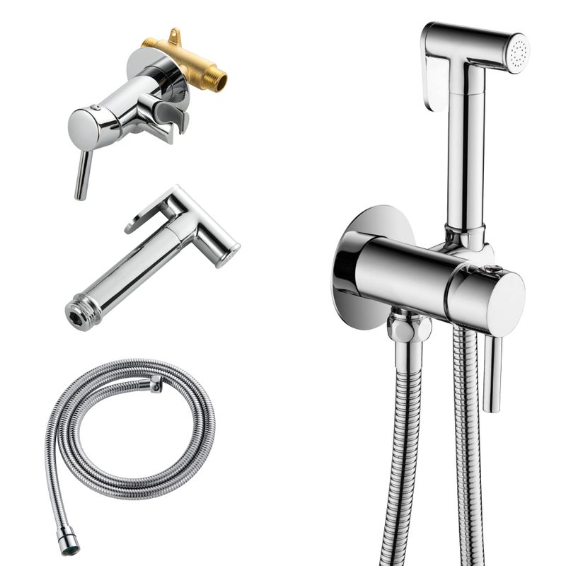 SHAMANDA Warm Water Bidet Sprayer for Toilet with Hot and Cold Brass Roughin Valve Stainless Steel Round Handheld Bidet Attachment Set for Feminine Pets and Baby Diaper Wash Polished Chrome BDS09 - Image 2
