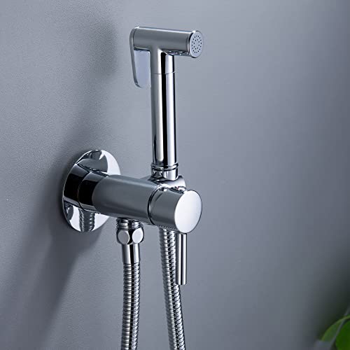 SHAMANDA Warm Water Bidet Sprayer for Toilet with Hot and Cold Brass Roughin Valve Stainless Steel Round Handheld Bidet Attachment Set for Feminine Pets and Baby Diaper Wash Polished Chrome BDS09 - Image 3