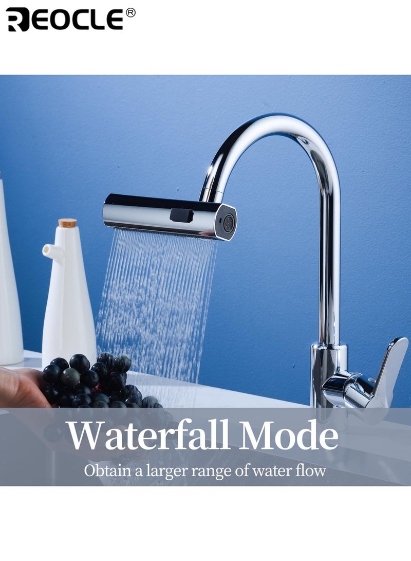 REOCLE Modern 3-in-1 Kitchen Faucet with 360° Rotating Waterfall Spray 3 Flow Mode Water-Saving Aerator & Pressure Boosting Extension for RV and Home Kitchen Sink - Image 3