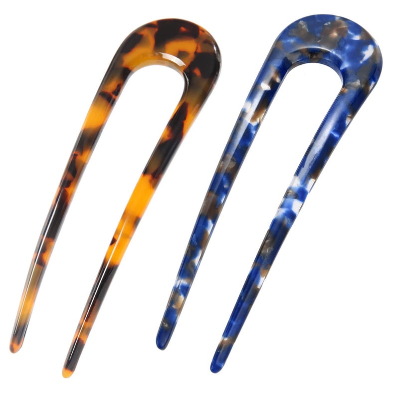 Fsmiling French Hair Pins Tortoise Shell French Hair Forks U Shaped French Pins 2 Prong Hair Sticks Acetate Chignon Pin for Women Hairstyle Accessories 2 Pack - Image 1