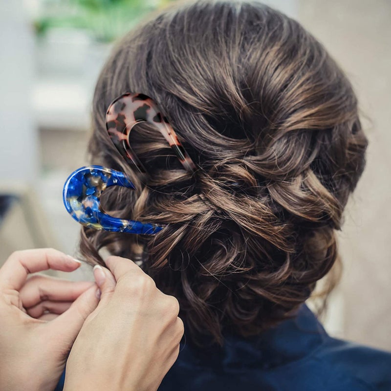 Fsmiling French Hair Pins Tortoise Shell French Hair Forks U Shaped French Pins 2 Prong Hair Sticks Acetate Chignon Pin for Women Hairstyle Accessories 2 Pack - Image 2