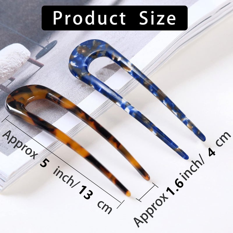 Fsmiling French Hair Pins Tortoise Shell French Hair Forks U Shaped French Pins 2 Prong Hair Sticks Acetate Chignon Pin for Women Hairstyle Accessories 2 Pack - Image 5