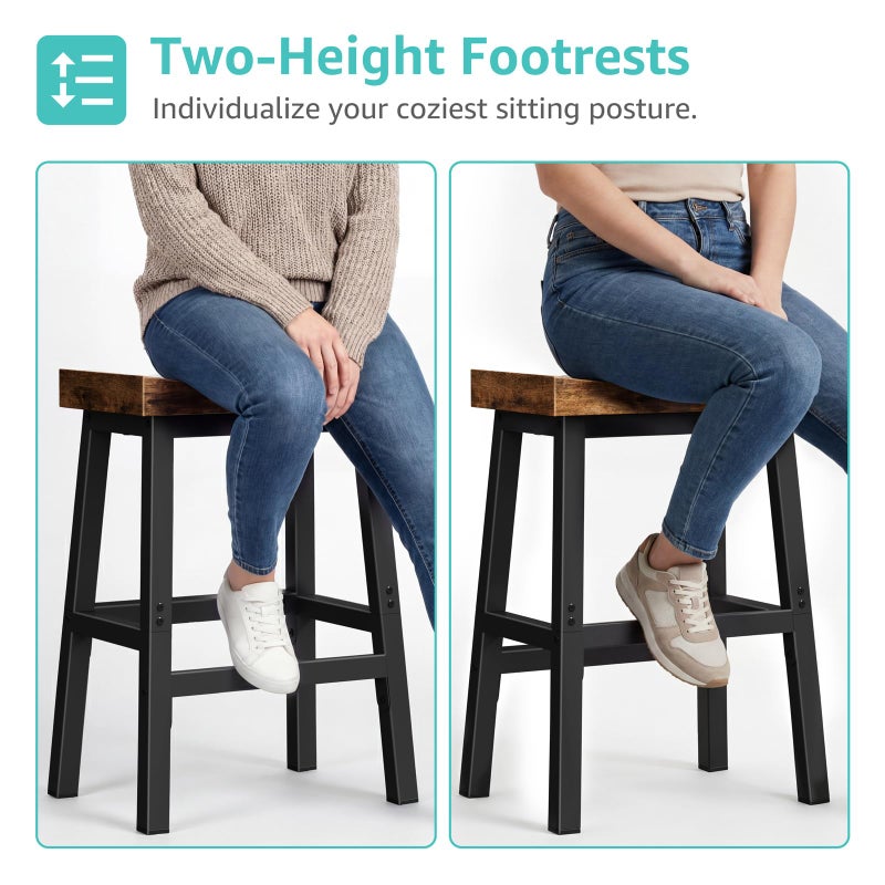 WINAZ Rustic Bar Stools, 24 Inch Barstools Set of 2, Counter Height Stool with Footrest, Wooden Stools for Kitchen Island, Heavy Duty Backless Chair for Dining Table Farmhouse Outdoor - Image 4