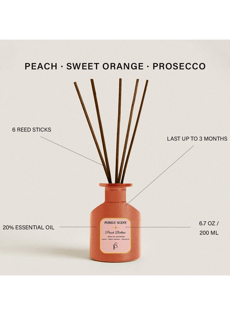 Peach Bellini Reed Oil Diffuser, 6.7 Fl Oz/200 ML, 6 Reed Sticks, Aromatherapy, Lasts Upto 3 Months, Fragrant Diffuser
