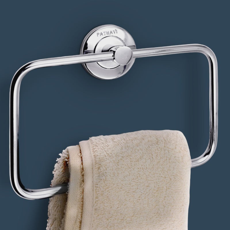 Pathavi Stainless Steel Towel Holder for Bathroom | Wash Basin | Towel Hanger | Napkin Holder for Wash Basin | Towel Ring| Bathroom Accessories (Rectangle, Chrome Finish, Pack of 1) - Image 1