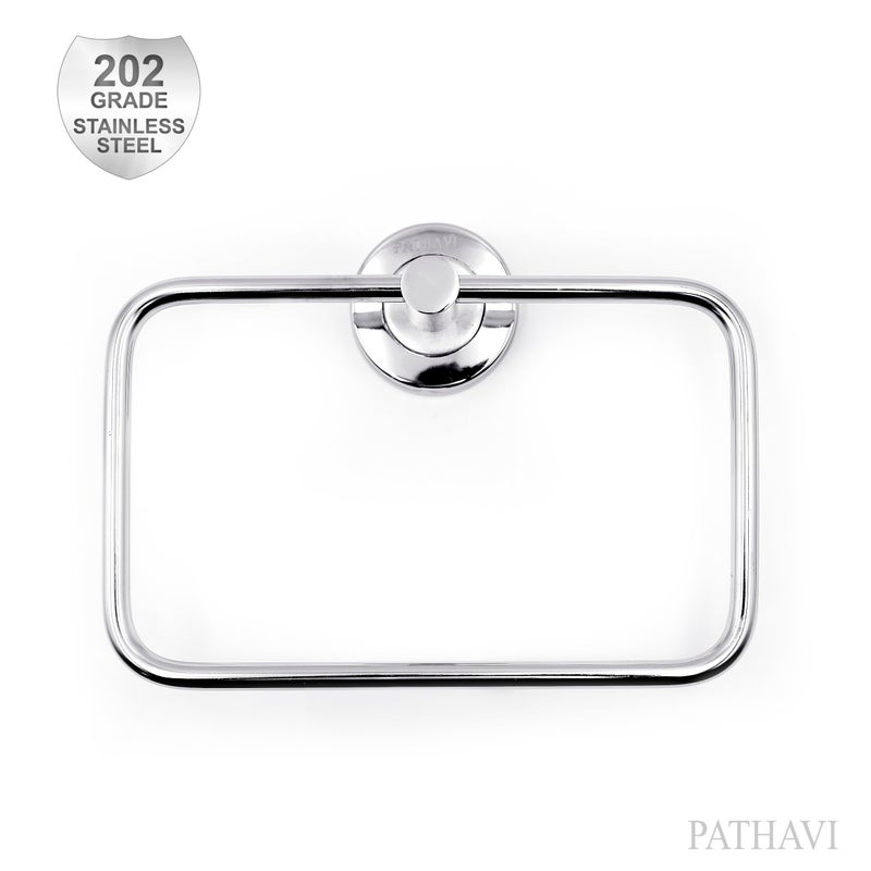 Pathavi Stainless Steel Towel Holder for Bathroom | Wash Basin | Towel Hanger | Napkin Holder for Wash Basin | Towel Ring| Bathroom Accessories (Rectangle, Chrome Finish, Pack of 1) - Image 3