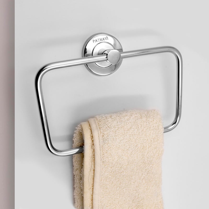 Pathavi Stainless Steel Towel Holder for Bathroom | Wash Basin | Towel Hanger | Napkin Holder for Wash Basin | Towel Ring| Bathroom Accessories (Rectangle, Chrome Finish, Pack of 1) - Image 5