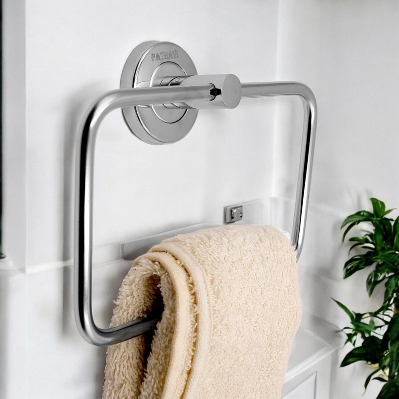 Pathavi Stainless Steel Towel Holder for Bathroom | Wash Basin | Towel Hanger | Napkin Holder for Wash Basin | Towel Ring| Bathroom Accessories (Rectangle, Chrome Finish, Pack of 1) - Image 2
