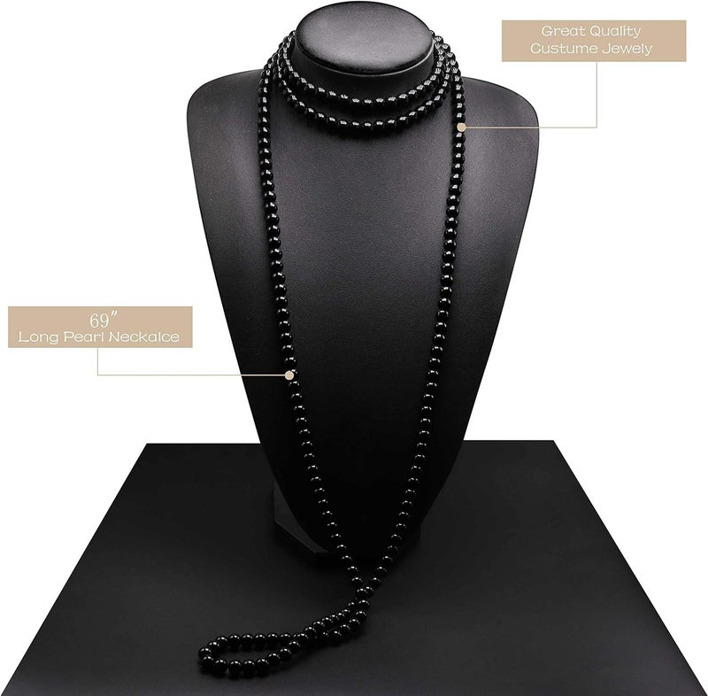 Aisansty Long Pearl Necklaces for Women Cream White Faux Pearl Strand Layered Necklace Costume Jewelry - Image 2