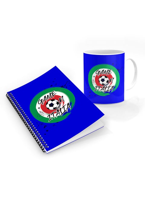 Designer Printed Coffee Mug + A5 Spiral Notebook Memo Notepad Journal Personalised Combo Gift Set Game on Italy