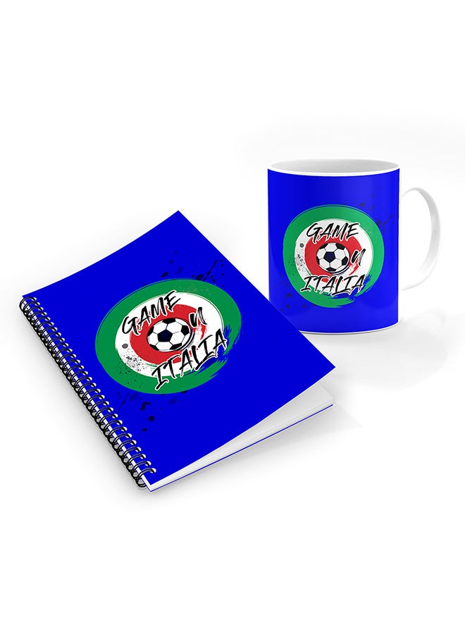 Designer Printed Coffee Mug + A5 Spiral Notebook Memo Notepad Journal Personalised Combo Gift Set Game on Italy