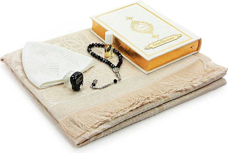 ايهفان Special Quran and Prayer Rug Set for Brotherhood Teachers' Day, White