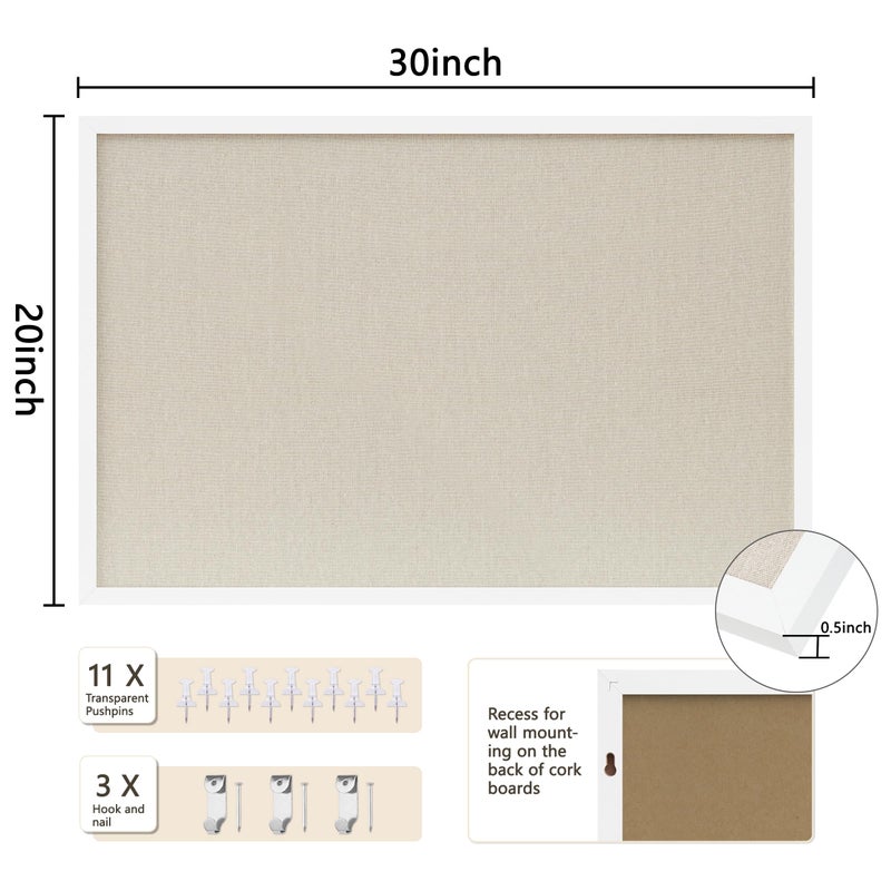 DAHAPYBOO Cork Board with Linen White,Bulletin Board 30"x20" Hanging Corkboards for Office Home School Message Board or Vision Board Decoration. - Image 2