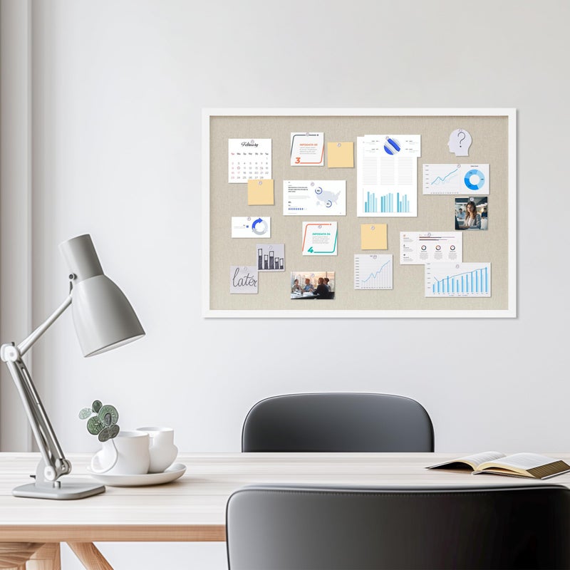 DAHAPYBOO Cork Board with Linen White,Bulletin Board 30"x20" Hanging Corkboards for Office Home School Message Board or Vision Board Decoration. - Image 3