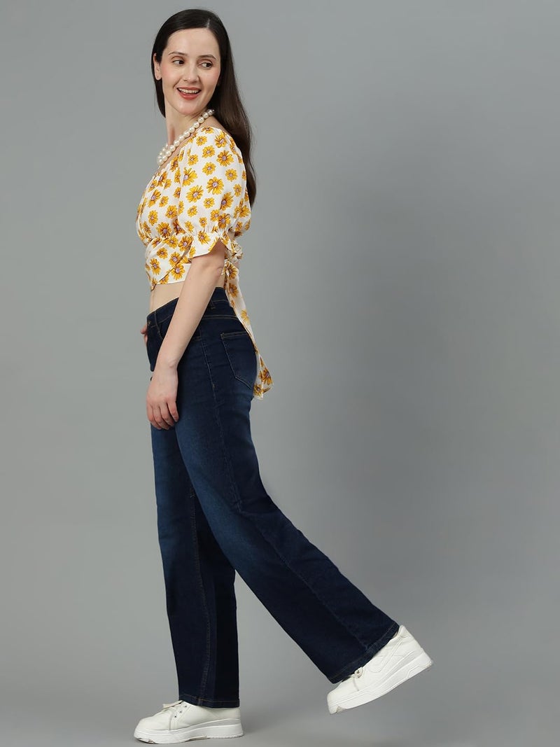 KOTTY Womens Solid High Rise Cotton Lycra Blend Relaxed Fit Jeans - Image 2