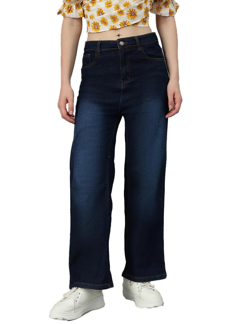 KOTTY Womens Solid High Rise Cotton Lycra Blend Relaxed Fit Jeans - Image 1