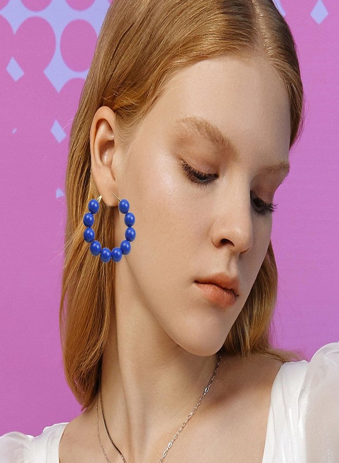 أقراط يونشي الحلقية المزينة بالخرز للنساء، أقراط دائرية بوهيمية ملونة بتصميم عتيق (أزرق ملكي) - Image 3