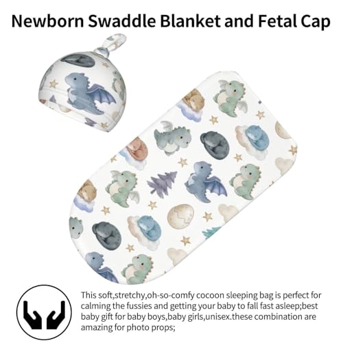 Qwalnely Dragon Swaddle Blanket with Hat for Baby, Swaddling Dragon Theme Baby Stuff - Image 4