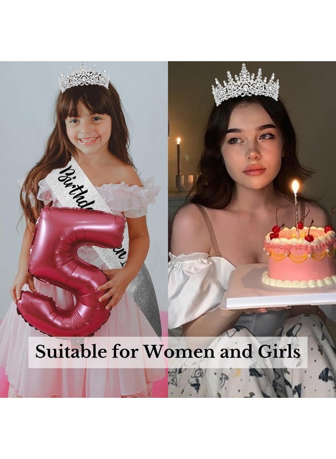 CURASA Birthday Queen Sash and Crown Silver Birthday Sash for Women Girls Birthday Crown Adult Woman Crystal Birthday Tiaras for Girls Princess Crowns Birthday Decoration for Party Gifts - Image 2
