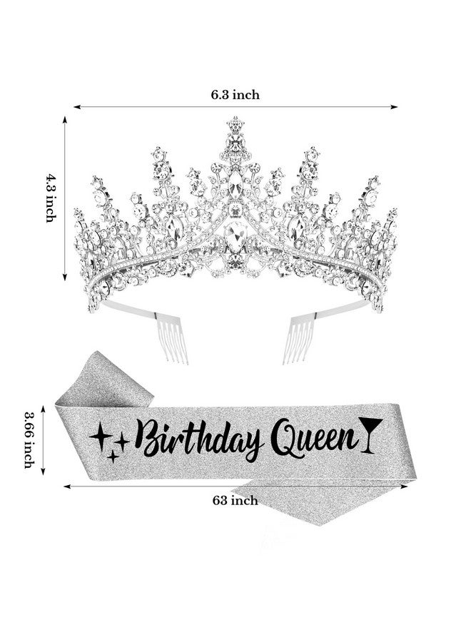 CURASA Birthday Queen Sash and Crown Silver Birthday Sash for Women Girls Birthday Crown Adult Woman Crystal Birthday Tiaras for Girls Princess Crowns Birthday Decoration for Party Gifts - Image 5