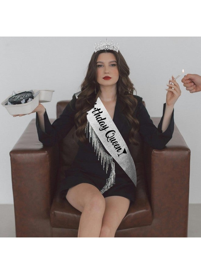 CURASA Birthday Queen Sash and Crown Silver Birthday Sash for Women Girls Birthday Crown Adult Woman Crystal Birthday Tiaras for Girls Princess Crowns Birthday Decoration for Party Gifts - Image 3