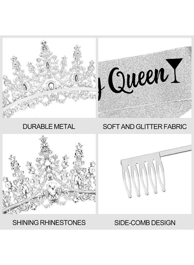CURASA Birthday Queen Sash and Crown Silver Birthday Sash for Women Girls Birthday Crown Adult Woman Crystal Birthday Tiaras for Girls Princess Crowns Birthday Decoration for Party Gifts - Image 4