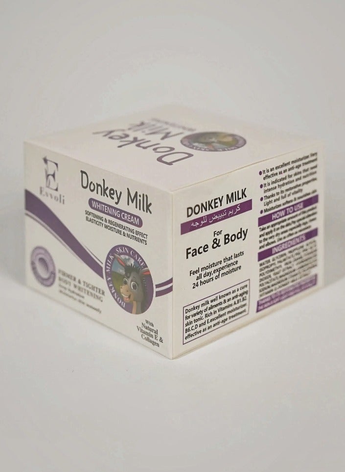 evvoli كريم وجه حليب الحمير لتفتيح البشرة، مرطب مغذي للبشرة، يصلح مرطب الوجه لترطيب وتنعيم البشرة الجافة، يشد ويضيء البشرة، كريم نهاري وليلية لجمال الفتيات والنساء للعناية اليومية بالبشرة، كريم وجه حليب 100 مل - Image 4