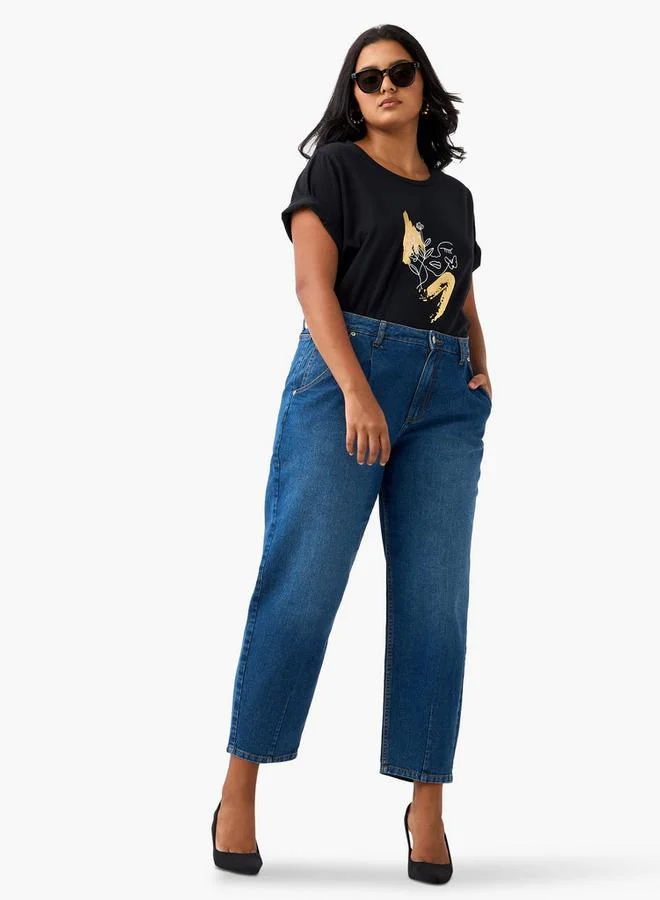 Ulla Popken Plus Size Ulla Popken Graphic Print T-shirt with Short Sleeves