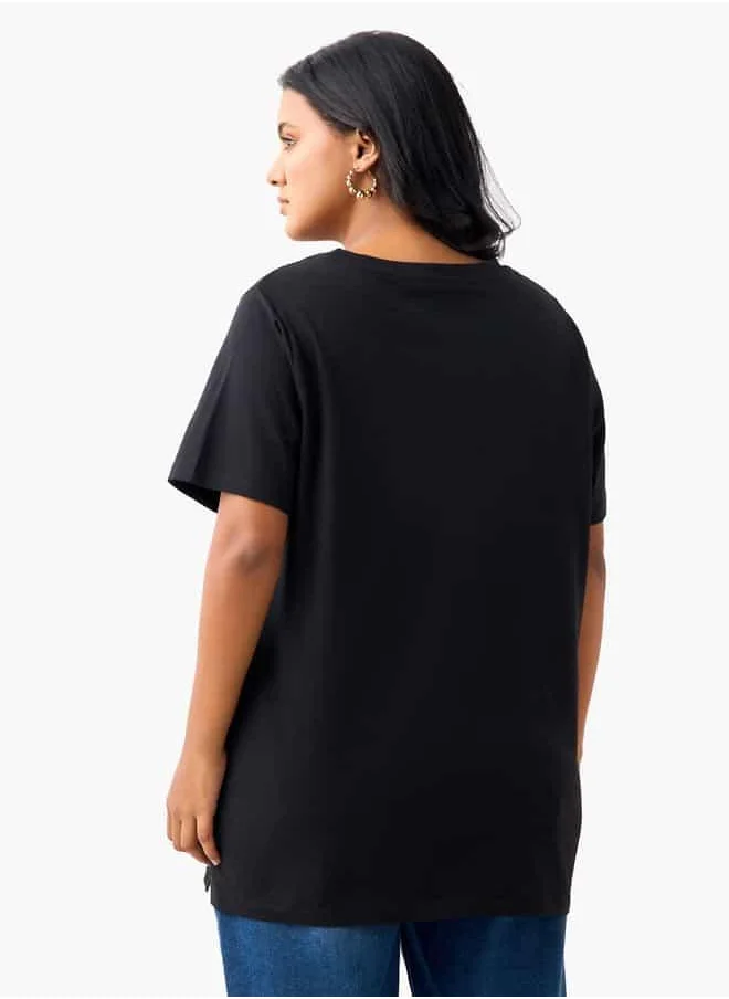 Ulla Popken Plus Size Ulla Popken Graphic Print T-shirt with Short Sleeves