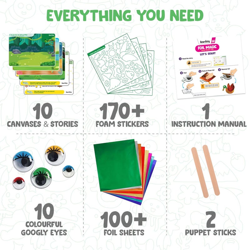 Smartivity مجموعة أنشطة الفن والحرف - مجموعة حرفة الحيوانات السحرية بورق الألمنيوم للأطفال من عمر 4-10 سنوات، 100+ ورقة ألمنيوم، 10 قماش، 170+ ملصق، هدية عيد ميلاد للأولاد والبنات من أعمار 4، 5، 6، 7، 8، 9، 10 - Image 5