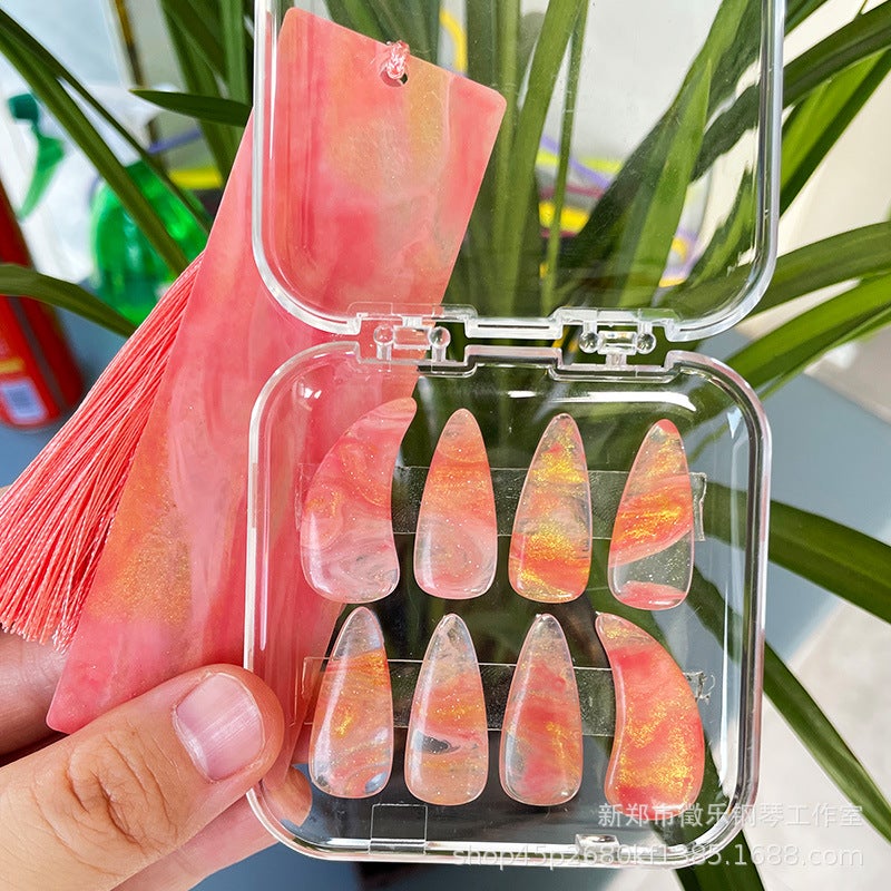 Generic Multi-color optional color zither nail storage board piano polymer acetate celluloid double-sided arc conventional Sunset orange (three-piece set) 