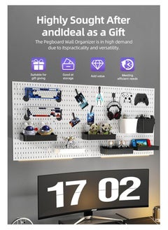 ماركة غير محددة مجموعة Pegboard وملحقاتها 2 لوحة Pegboard منظم الحائط والتخزين للمكتب والمنزل ومكتب الألعاب ومنظم الحائط وعرض Pegboard مجموعة لوحة Pegboard البيضاء  - Image 5