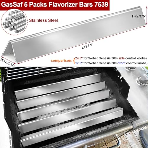 GasSaf 24.5 inch Flavorizer Bar Replacement for Weber 7539, 7540, Genesis 300 Series E-310, E-320, S-310, S-320, EP/CEP 310 & 320 (with Side Mounted Control Panels), 5-Pack Stainless Steel Flavor Bar - Image 3