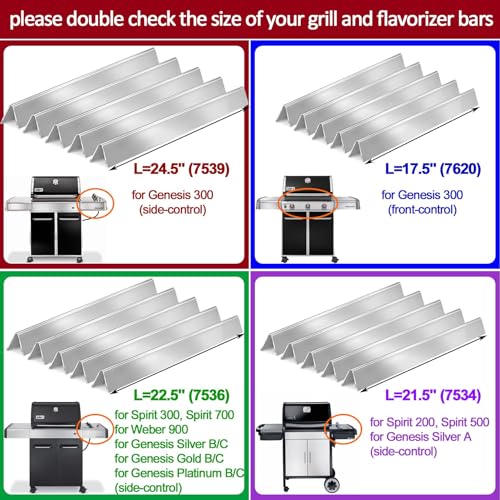 GasSaf 24.5 inch Flavorizer Bar Replacement for Weber 7539, 7540, Genesis 300 Series E-310, E-320, S-310, S-320, EP/CEP 310 & 320 (with Side Mounted Control Panels), 5-Pack Stainless Steel Flavor Bar - Image 2