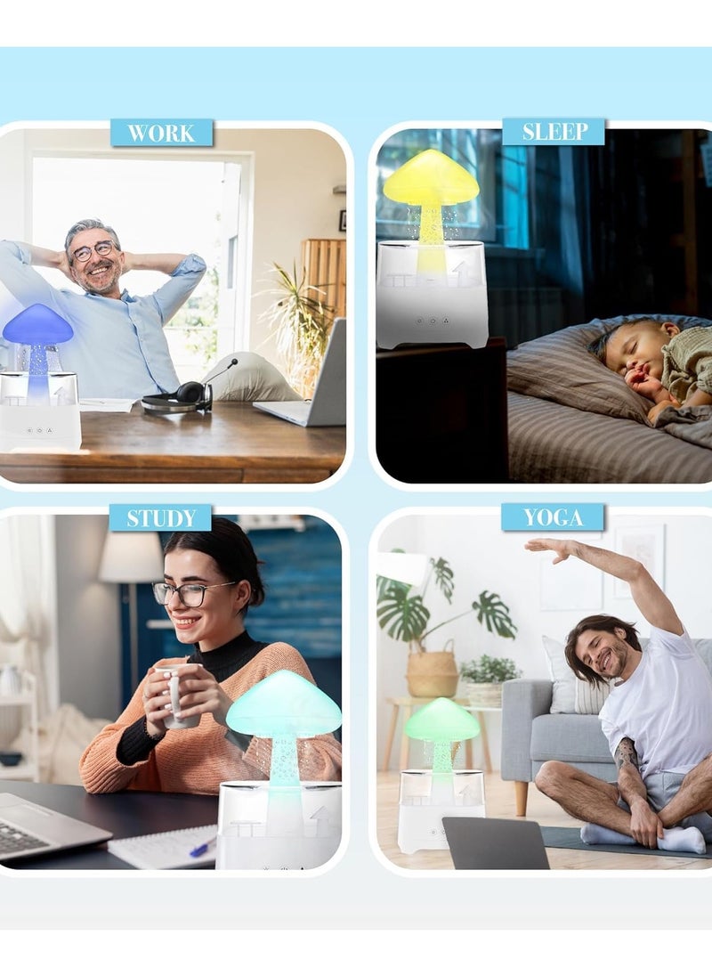 Cloud Rain Humidifier Water Drip with Bluetooth Speaker Night Light Mushroom Aromatherapy Essential Oil Diffuser LED Light Changeable Gloomy Rainfall and Raindrops Relaxing Sound for Relaxing