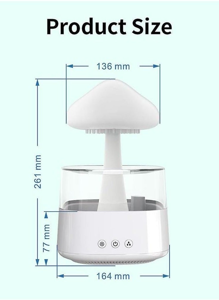 Cloud Rain Humidifier Water Drip with Bluetooth Speaker Night Light Mushroom Aromatherapy Essential Oil Diffuser LED Light Changeable Gloomy Rainfall and Raindrops Relaxing Sound for Relaxing