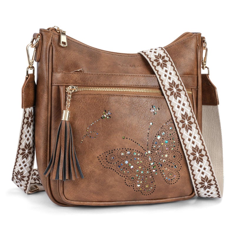 KITEVIUN Medium Crossbody Bags for Women Trendy, Women's Butterfly Shoulder Handbags with Tassel - Image 1