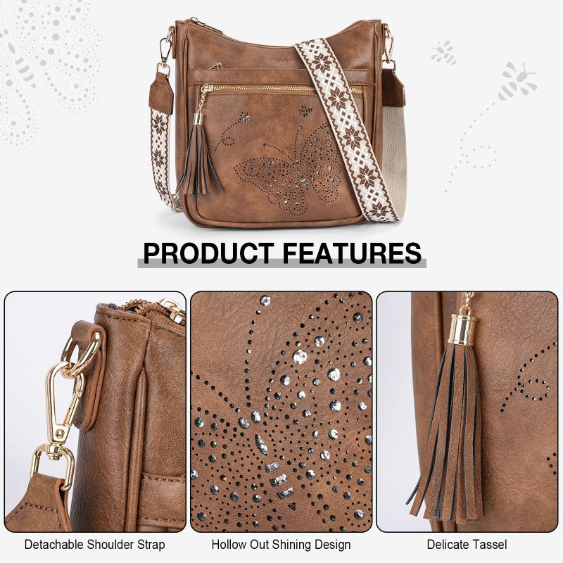 KITEVIUN Medium Crossbody Bags for Women Trendy, Women's Butterfly Shoulder Handbags with Tassel - Image 5