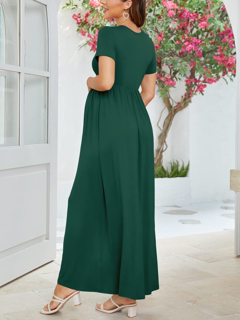Xpenyo Maternity Dresses Women's Summer Casual Short Sleeve V Neck Wrap Long Maxi Dress Pregnancy Clothes for Baby Shower, Photoshoot, Party, Daily, Nursing, Dark Green XL - Image 4