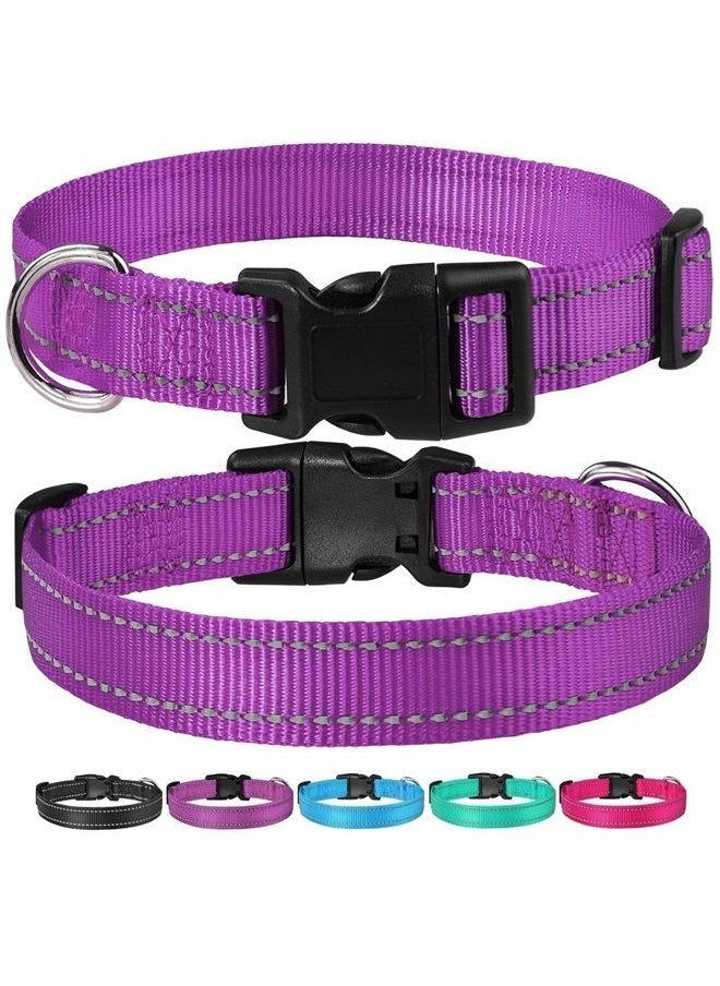 BOOMIBOO - Reflective Dog Collar with Buckle Adjustable Safety Nylon Collars for Small Medium Large Dogs, Purple XXS - Image 1