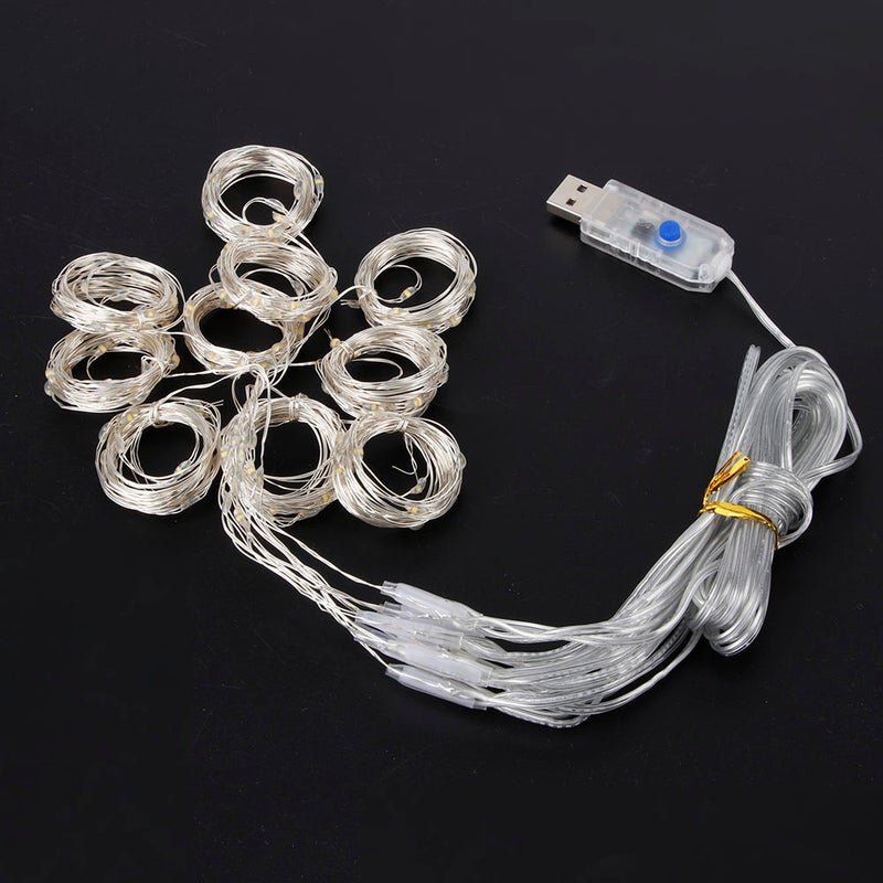 مصباح خيط نحاسي USB بتحكم عن بعد 3×2 متر 200 ليد، 8 أنماط، لزينة الحفلات والعراس والستائر - أبيض دافئ - Image 5