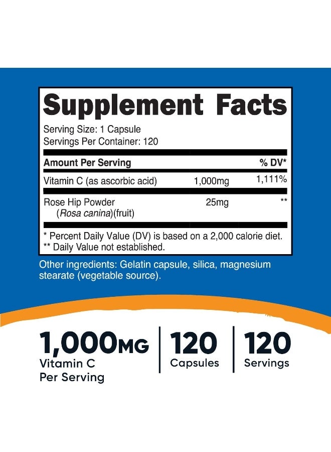 Nutricost Vitamin C with Rose Hips 1025mg, 120 Capsules - Image 2