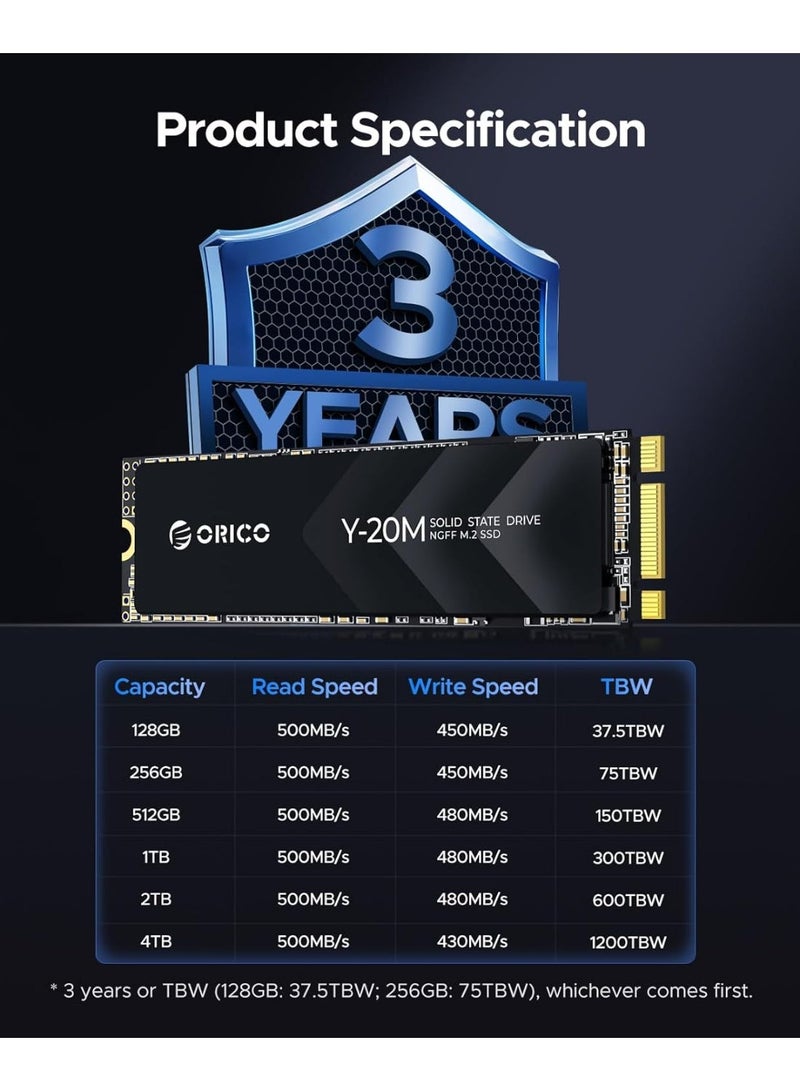 ORICO Y20M M.2 SATA SSD, 4TB Internal SATA M.2 2280 SSD SATA III 6.0Gb/s Max Read: 500MB/s (R:500MB/s, W:480MB/s) Heavy Duty 3D NAND, Manufacturer 3 Year Warranty - Image 2