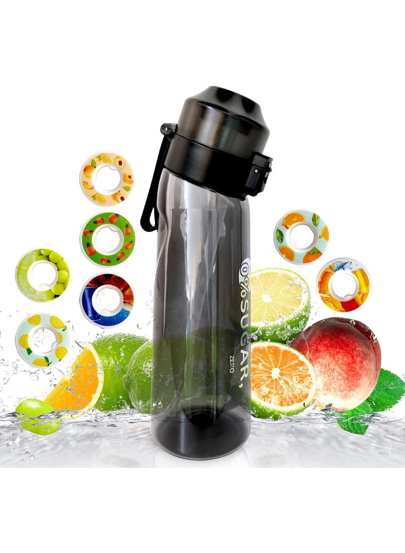 Air Water Bottle,650ML Scent Water Cup with 7 Flavour Pods,Leak Proof Sports Water Cup with Straw Suitable for Outdoor Sports,Gifts From Friends, Birthday Gifts (Black) - Image 1