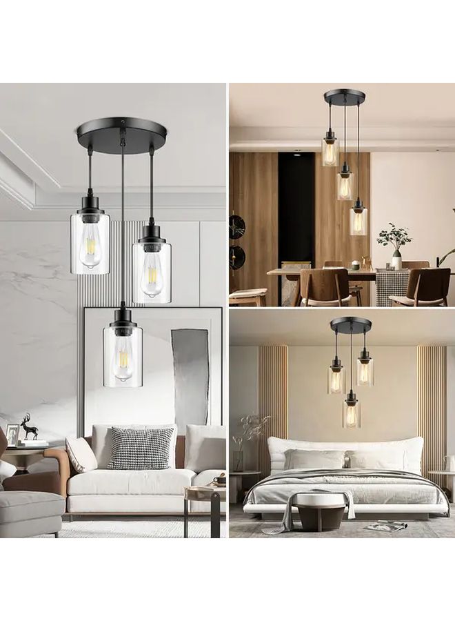 3 Light Industrial Pendant Light Fixture Black Metal Hanging Chandelier With Glass Shades Vintage Style Flush Mount Swag Lighting For Kitchen Dining Room Hallway Bedroom E26 Base Hardwired Switch Control 110 130V Modern Industrial Design Sleek Metallic Finish - Image 4