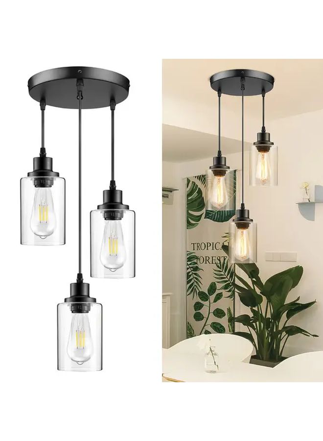 3 Light Industrial Pendant Light Fixture Black Metal Hanging Chandelier With Glass Shades Vintage Style Flush Mount Swag Lighting For Kitchen Dining Room Hallway Bedroom E26 Base Hardwired Switch Control 110 130V Modern Industrial Design Sleek Metallic Finish - Image 1